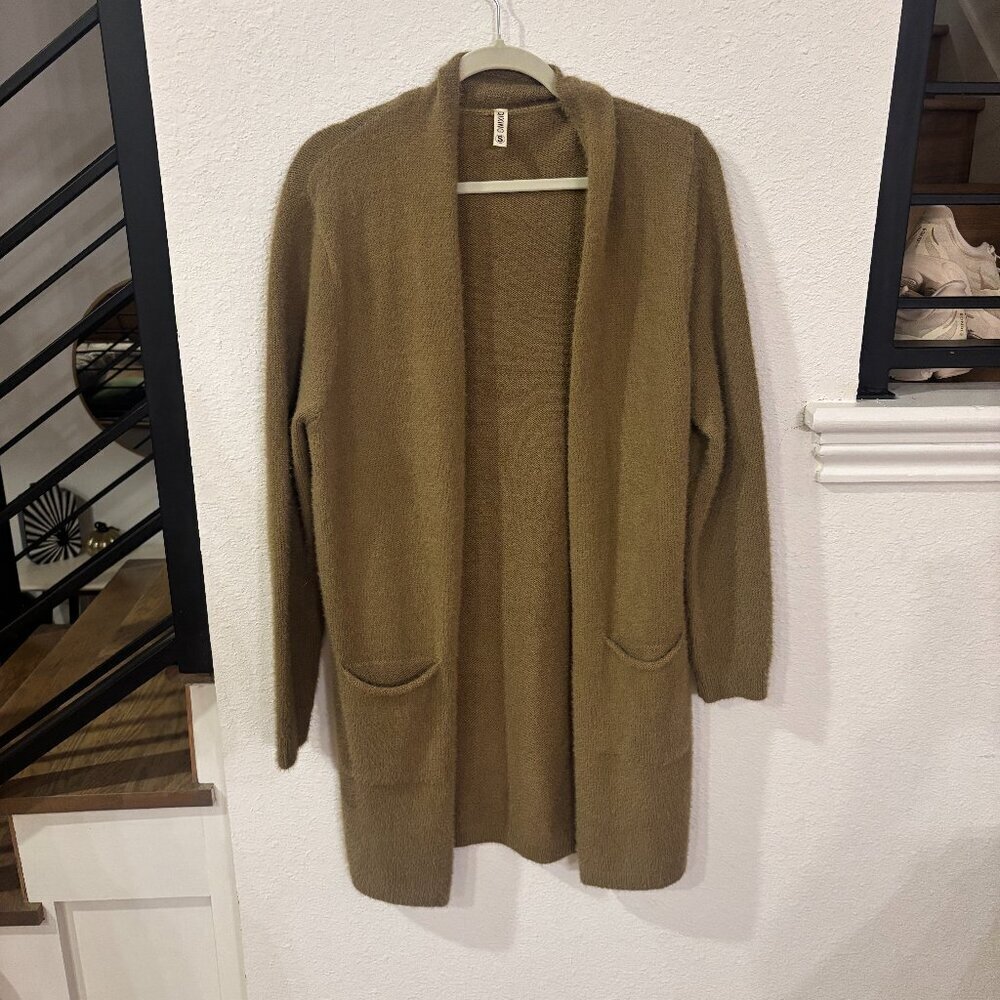 QIXING Womens Casual Open Front Knit Cardigan Long Sleeve Plush Cozy Warm